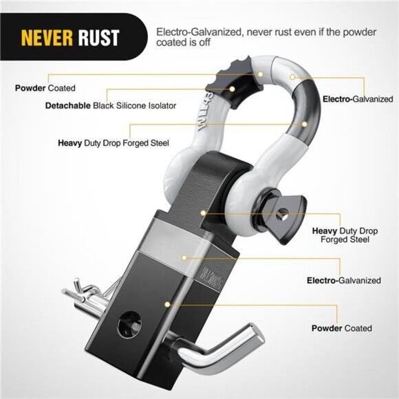 Shackle Hitch Receiver 2Inch 45000 LBs Breaking Strength 3/4" D Ring Shackle - Picture 3 of 7